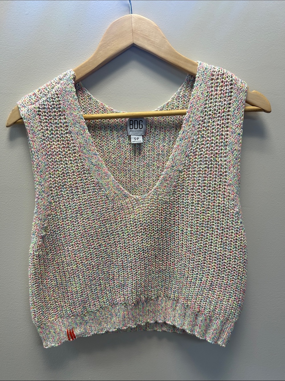 BDG y2K Neon Knit Cropped Multicolor Knit V-Neck Tank